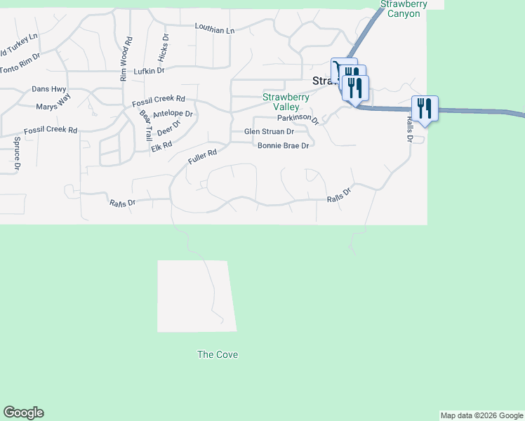 map of restaurants, bars, coffee shops, grocery stores, and more near 4758 Rim View Loop in Pine