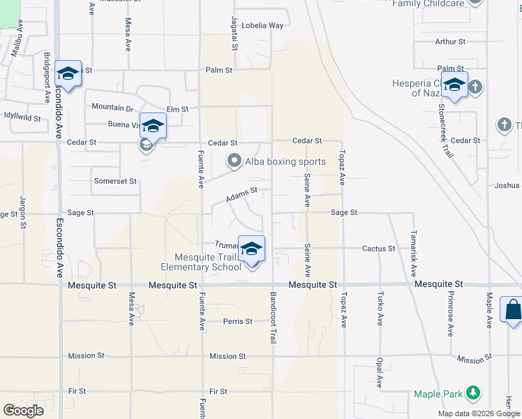 map of restaurants, bars, coffee shops, grocery stores, and more near 13864 Grant Way in Hesperia