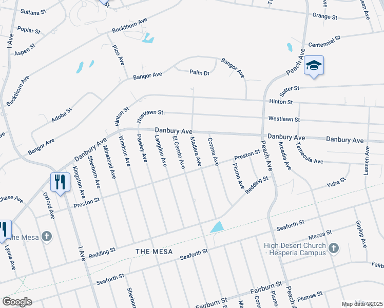 map of restaurants, bars, coffee shops, grocery stores, and more near 8274 Madera Avenue in Hesperia