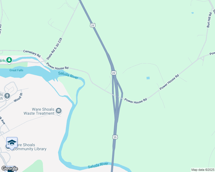map of restaurants, bars, coffee shops, grocery stores, and more near 1351 Power House Road in Ware Shoals