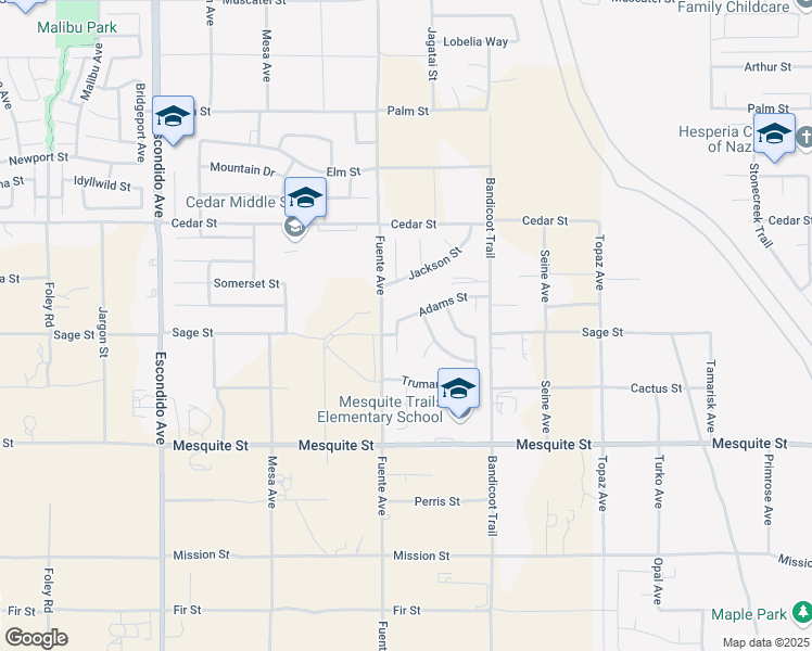 map of restaurants, bars, coffee shops, grocery stores, and more near 8317 Cleveland Avenue in Hesperia