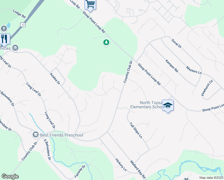 map of restaurants, bars, coffee shops, grocery stores, and more near 91 Warbler Way in Hampstead