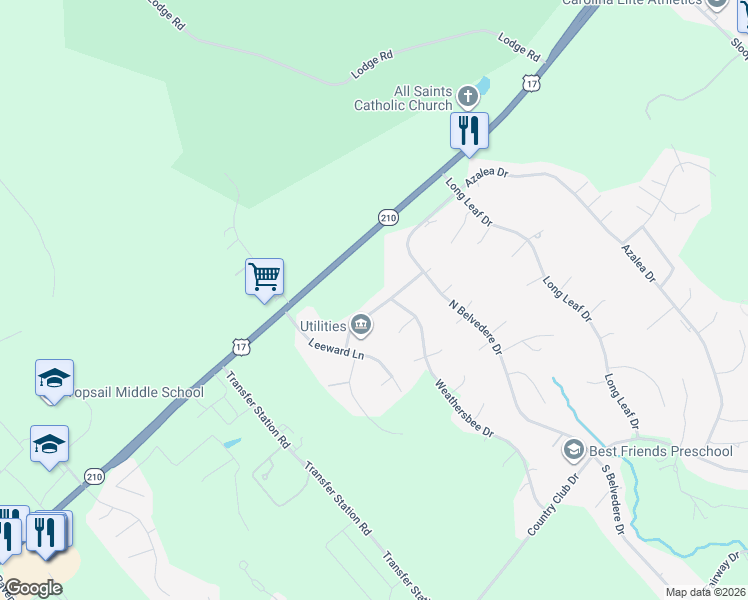 map of restaurants, bars, coffee shops, grocery stores, and more near 215 Gold Leaf Drive in Hampstead