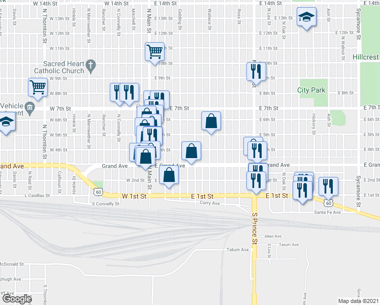 map of restaurants, bars, coffee shops, grocery stores, and more near 320 Axtell Street in Clovis