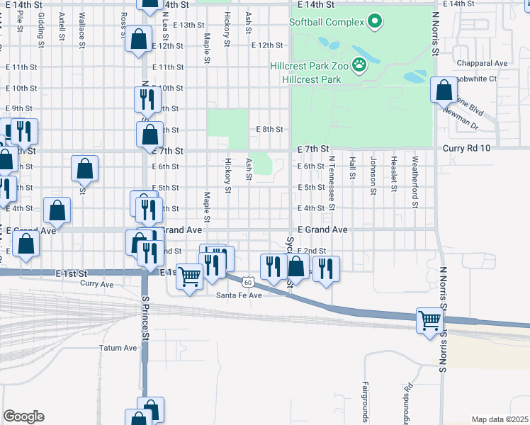 map of restaurants, bars, coffee shops, grocery stores, and more near 1316 East Grand Avenue in Clovis