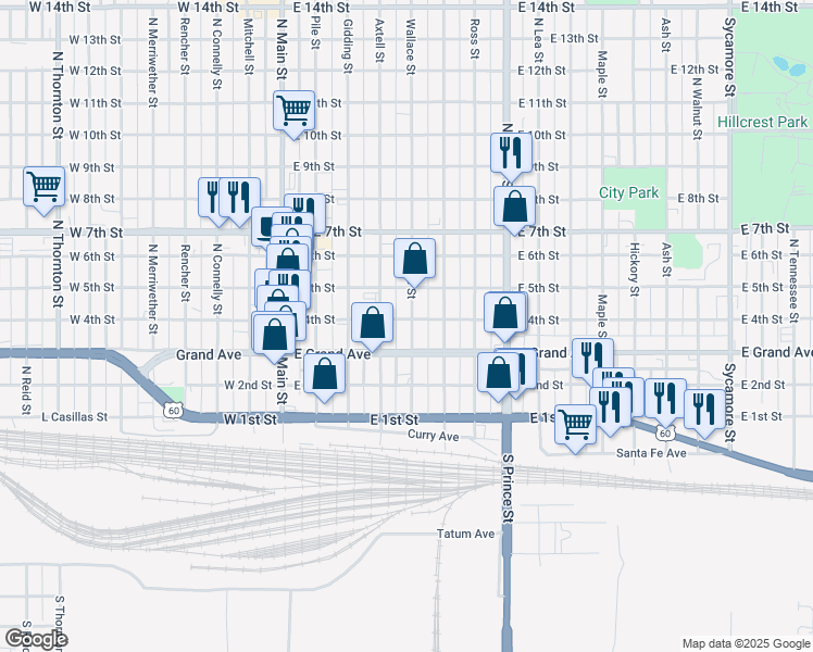 map of restaurants, bars, coffee shops, grocery stores, and more near 318 Wallace Street in Clovis