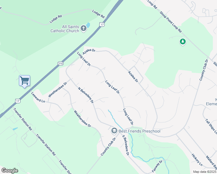 map of restaurants, bars, coffee shops, grocery stores, and more near 216 Long Leaf Drive in Hampstead