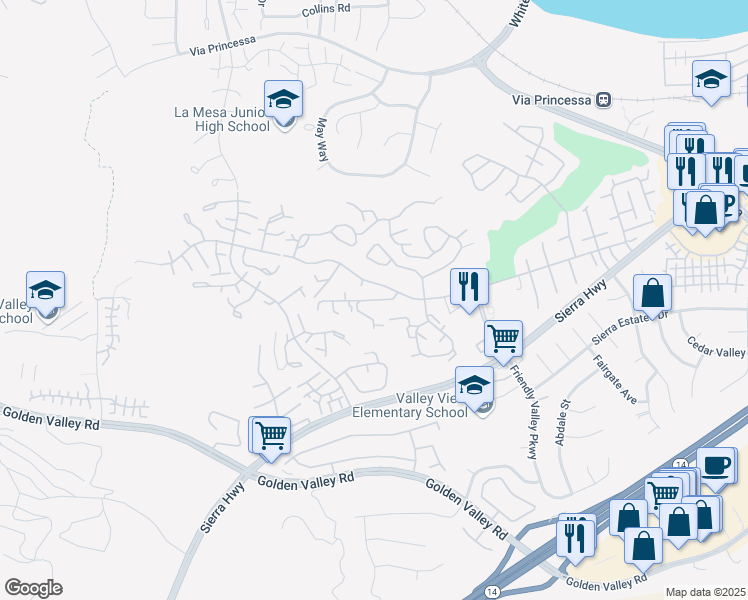 map of restaurants, bars, coffee shops, grocery stores, and more near 26382 Oak Plain Drive in Santa Clarita
