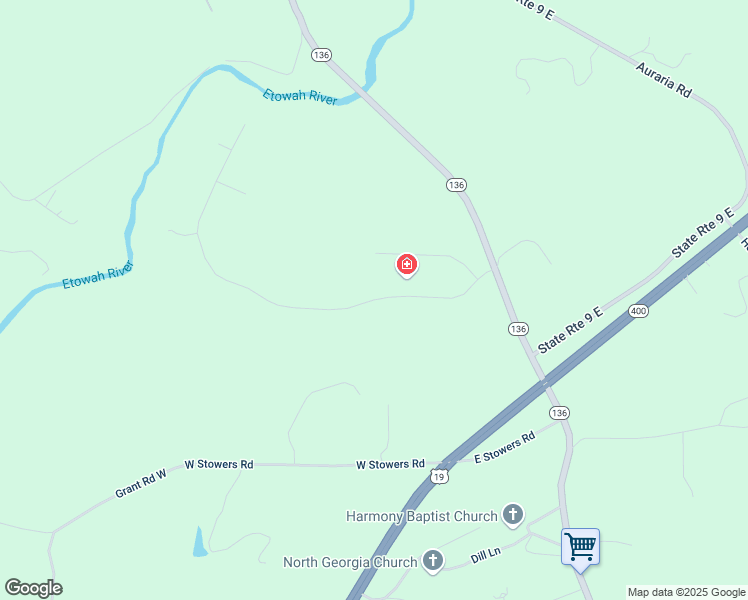 map of restaurants, bars, coffee shops, grocery stores, and more near River Bend Road in Dawson County