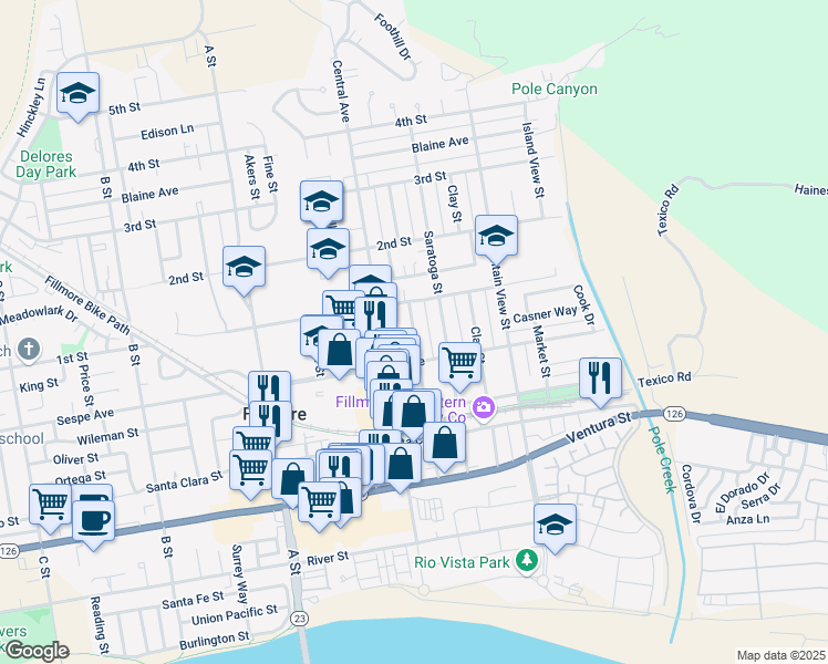 map of restaurants, bars, coffee shops, grocery stores, and more near 458 Fillmore Street in Fillmore