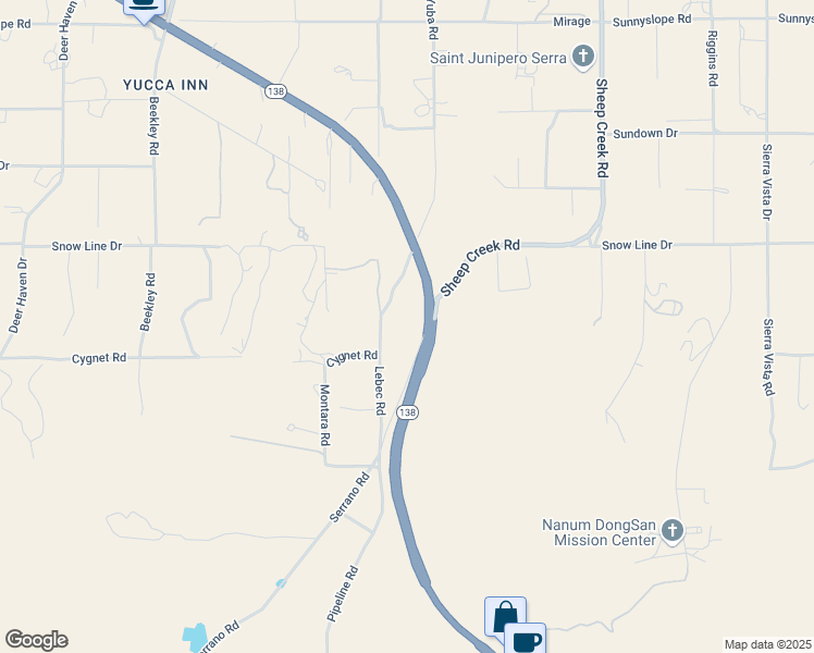 map of restaurants, bars, coffee shops, grocery stores, and more near 8480 California 138 in Pinon Hills