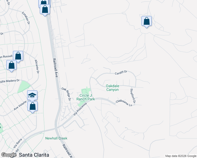 map of restaurants, bars, coffee shops, grocery stores, and more near 22636 Cardiff Drive in Santa Clarita