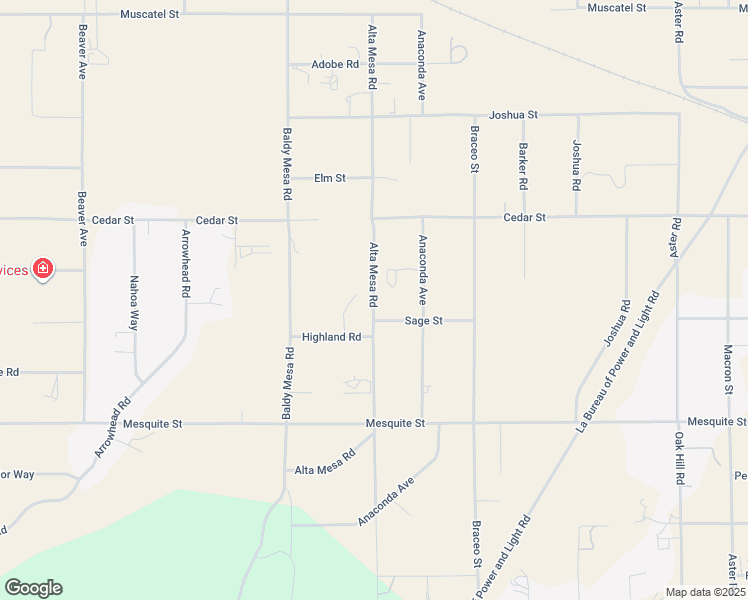 map of restaurants, bars, coffee shops, grocery stores, and more near Alta Mesa Road in Hesperia