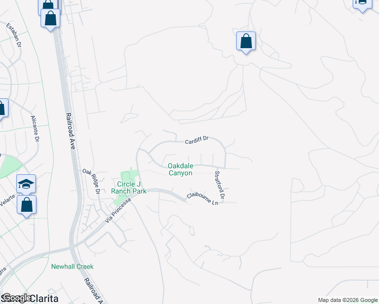 map of restaurants, bars, coffee shops, grocery stores, and more near 25530 Newcastle Court in Santa Clarita