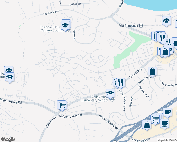map of restaurants, bars, coffee shops, grocery stores, and more near 26469 Fairway Circle in Santa Clarita