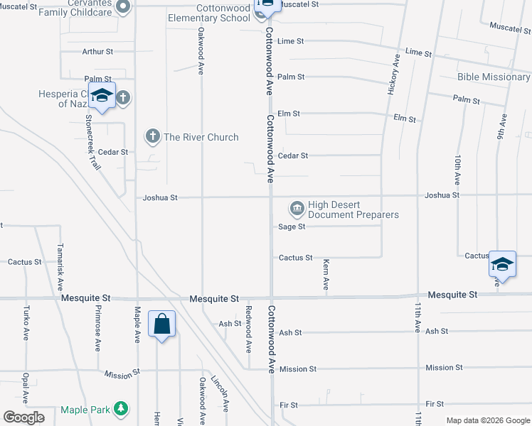 map of restaurants, bars, coffee shops, grocery stores, and more near 8324 Cottonwood Avenue in Hesperia