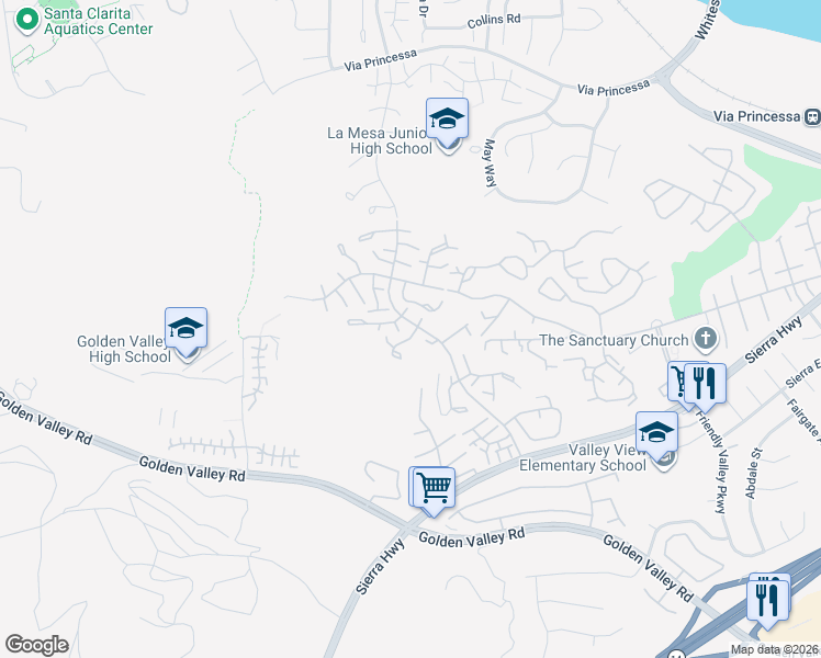 map of restaurants, bars, coffee shops, grocery stores, and more near 26265 Rainbow Glen Drive in Santa Clarita