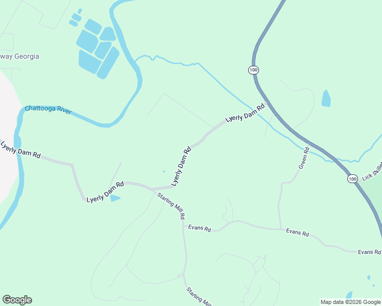 map of restaurants, bars, coffee shops, grocery stores, and more near 1682 Lyerly Dam Road in Lyerly
