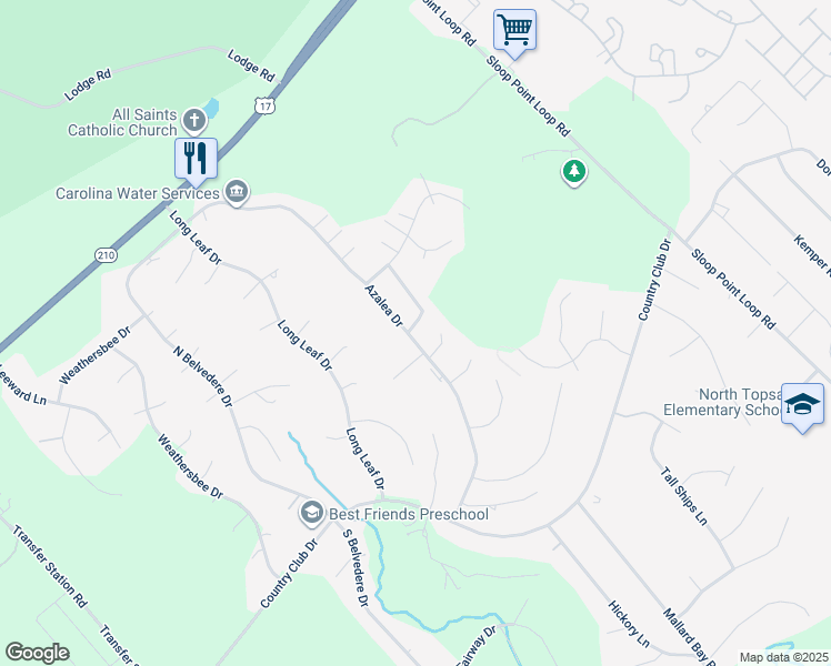 map of restaurants, bars, coffee shops, grocery stores, and more near 100 Mulberry Circle in Hampstead