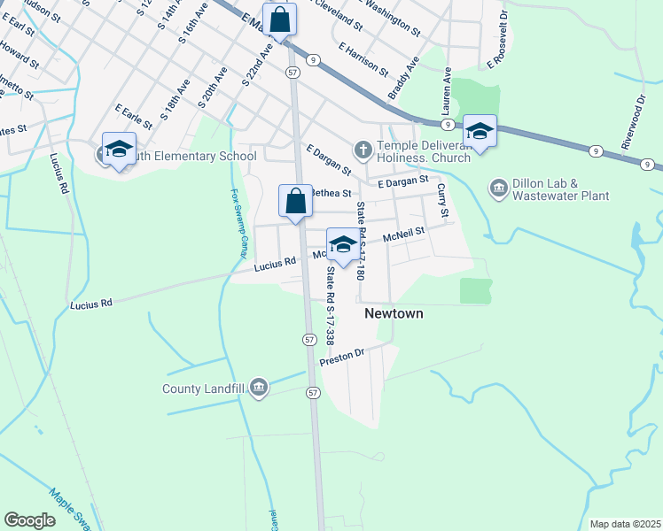 map of restaurants, bars, coffee shops, grocery stores, and more near 926 State Road S-17-338 in Dillon