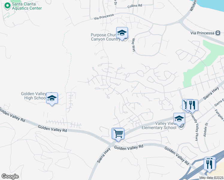 map of restaurants, bars, coffee shops, grocery stores, and more near 26277 Rainbow Glen Drive in Santa Clarita