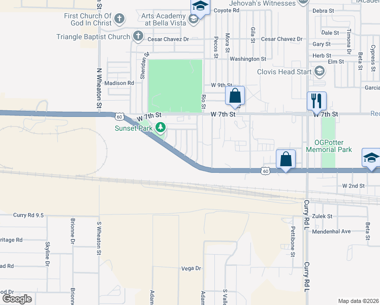 map of restaurants, bars, coffee shops, grocery stores, and more near 212-216 Martin Ave in Clovis