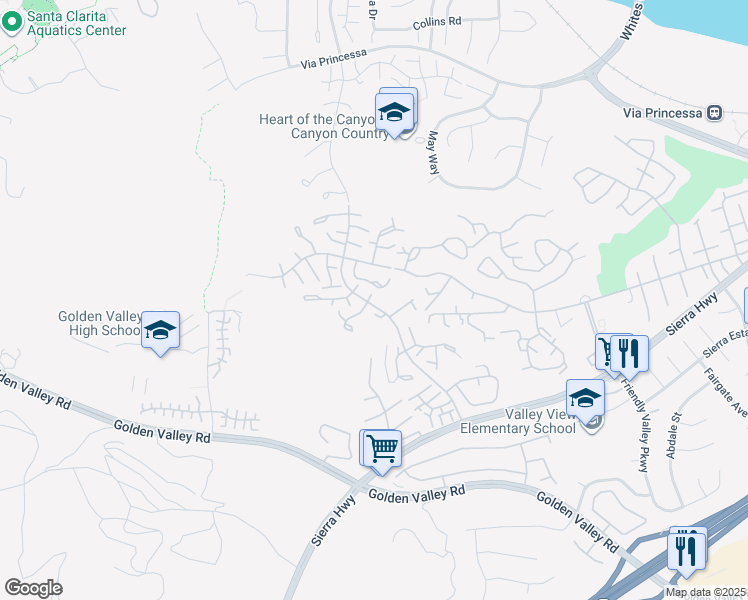 map of restaurants, bars, coffee shops, grocery stores, and more near 26212 Rainbow Glen Drive in Santa Clarita