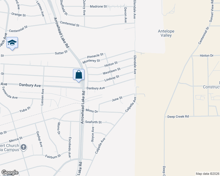 map of restaurants, bars, coffee shops, grocery stores, and more near 19102 Danbury Avenue in Hesperia