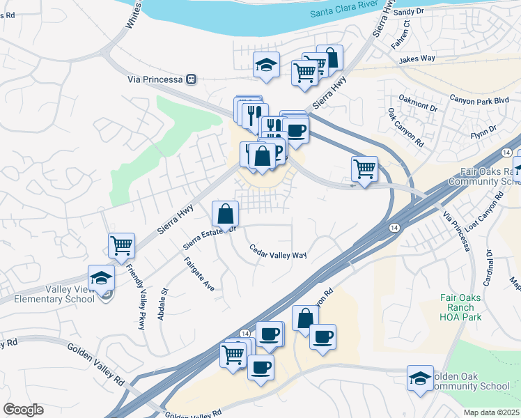 map of restaurants, bars, coffee shops, grocery stores, and more near 18826 Vista Del Canon in Santa Clarita