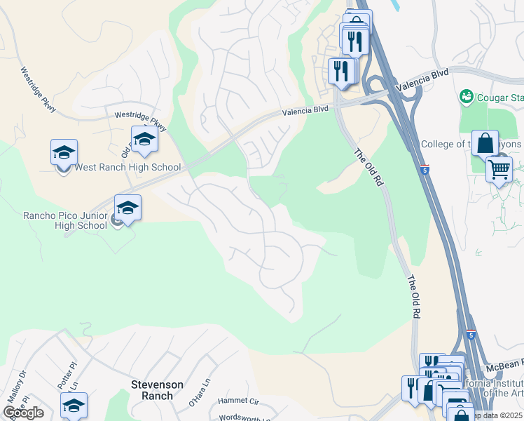 map of restaurants, bars, coffee shops, grocery stores, and more near 26432 Black Oak Drive in Los Angeles County