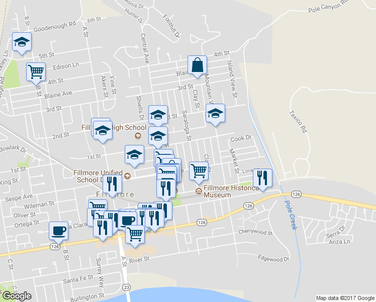 map of restaurants, bars, coffee shops, grocery stores, and more near 441 Saratoga Street in Fillmore