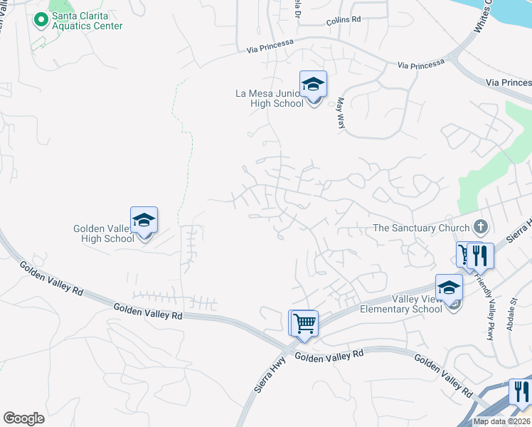 map of restaurants, bars, coffee shops, grocery stores, and more near 26265 Rainbow Glen Drive in Santa Clarita