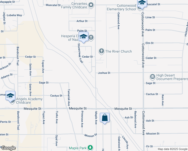 map of restaurants, bars, coffee shops, grocery stores, and more near 14570 Stone Creek Trail in Hesperia