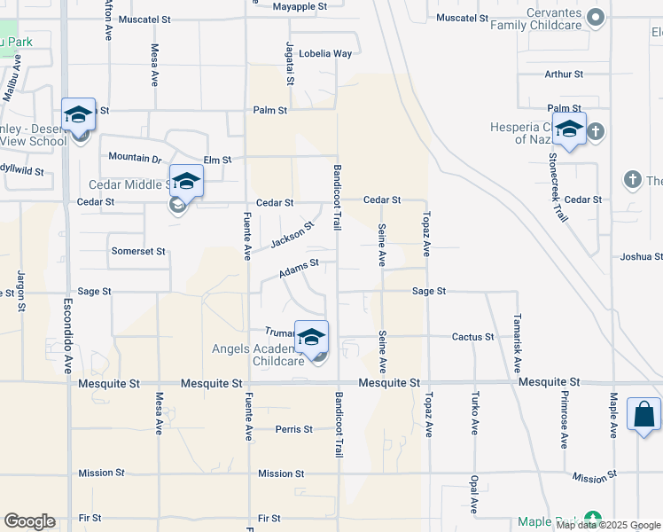 map of restaurants, bars, coffee shops, grocery stores, and more near 8365 Jefferson Court in Hesperia