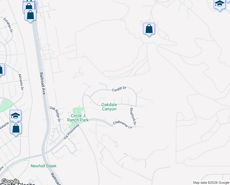map of restaurants, bars, coffee shops, grocery stores, and more near 22508 Cardiff Drive in Santa Clarita