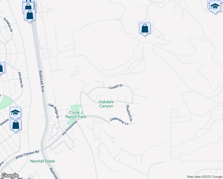 map of restaurants, bars, coffee shops, grocery stores, and more near 22508 Cardiff Drive in Santa Clarita