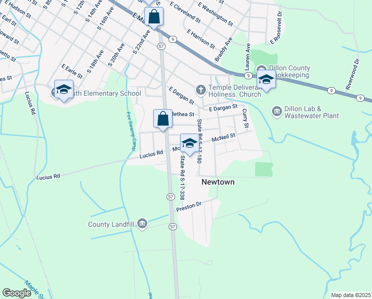 map of restaurants, bars, coffee shops, grocery stores, and more near 900 State Road S-17-338 in Dillon