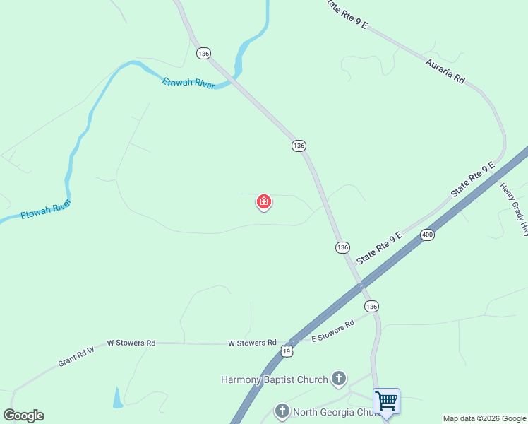 map of restaurants, bars, coffee shops, grocery stores, and more near 238 River Bend Road in Dawsonville