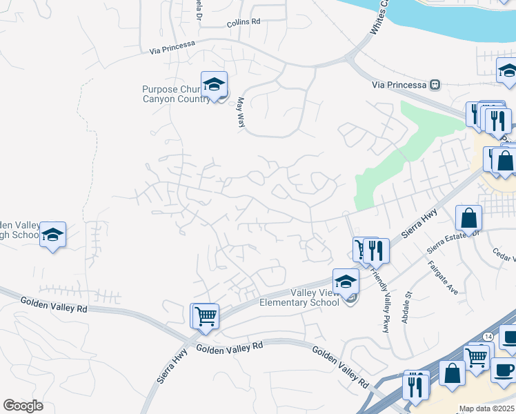 map of restaurants, bars, coffee shops, grocery stores, and more near 19704 Avenue Of The Oaks in Santa Clarita