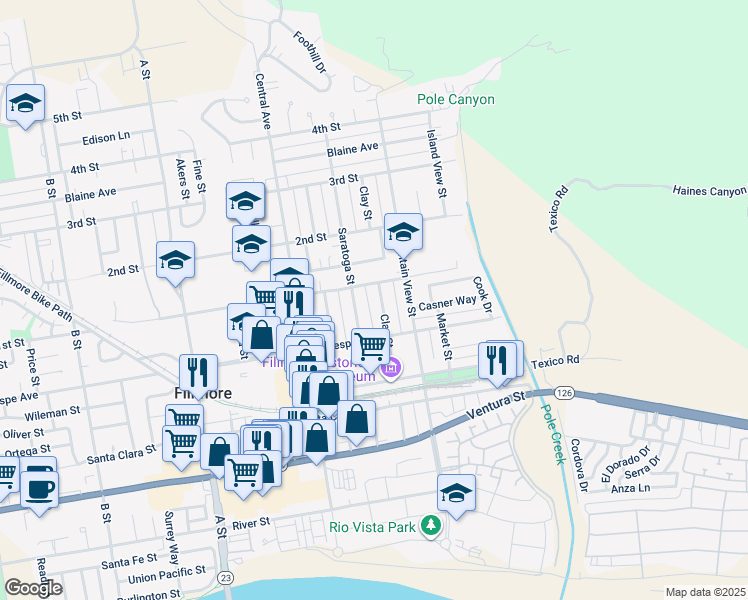 map of restaurants, bars, coffee shops, grocery stores, and more near 445 Clay St in Fillmore