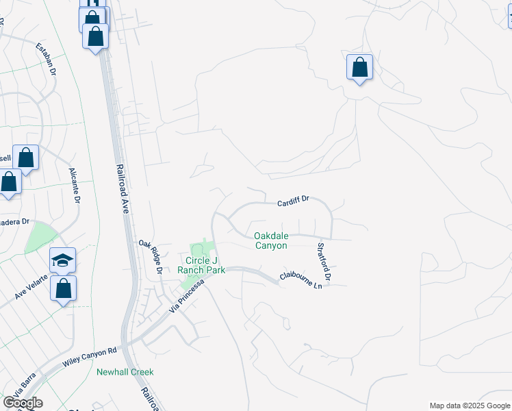 map of restaurants, bars, coffee shops, grocery stores, and more near 22560 Cardiff Drive in Santa Clarita