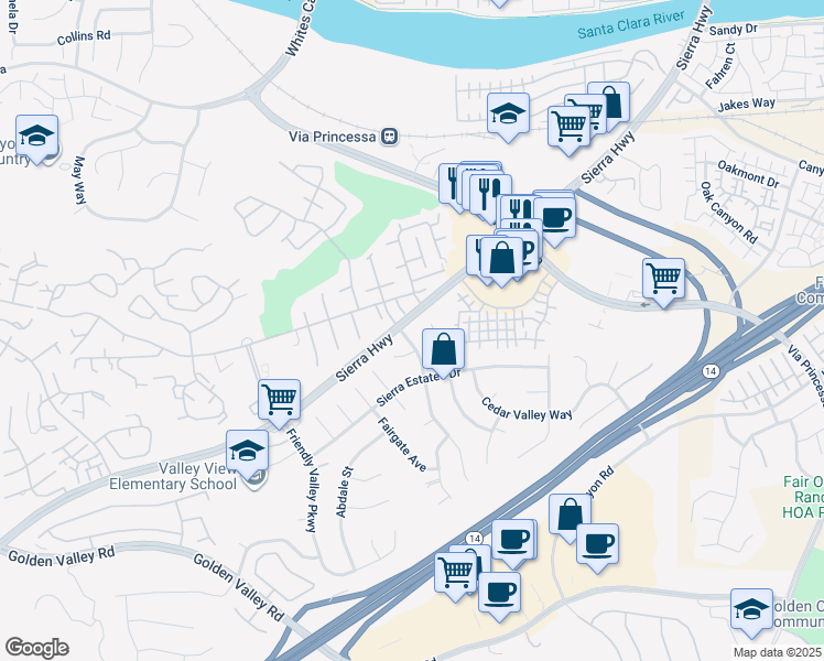 map of restaurants, bars, coffee shops, grocery stores, and more near 26618 Whispering Leaves Drive in Santa Clarita
