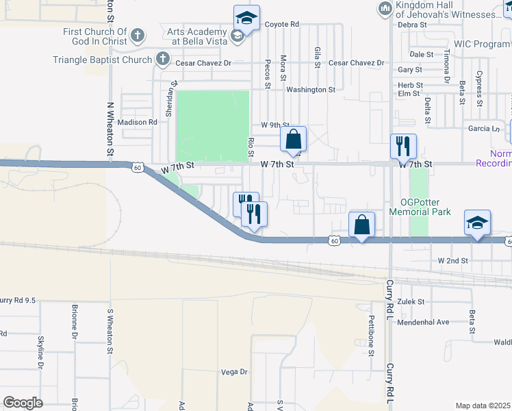 map of restaurants, bars, coffee shops, grocery stores, and more near 500 Industrial Park Road in Clovis