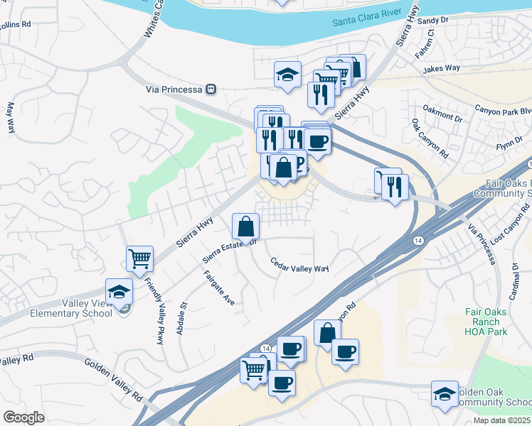 map of restaurants, bars, coffee shops, grocery stores, and more near 18844 Vista Del Canon in Santa Clarita