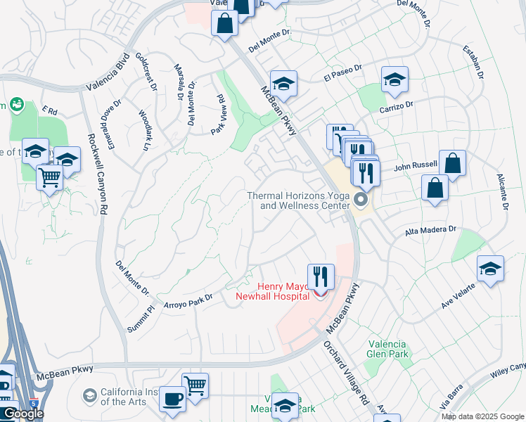 map of restaurants, bars, coffee shops, grocery stores, and more near 26068 Charonne Court in Santa Clarita