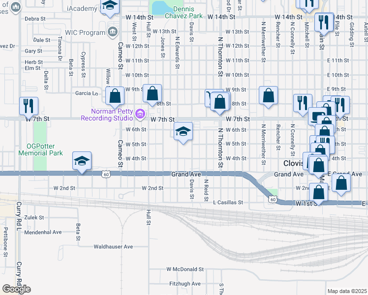 map of restaurants, bars, coffee shops, grocery stores, and more near 400 Davis Street in Clovis