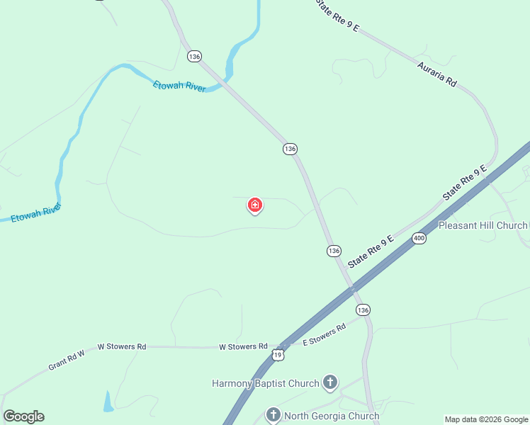 map of restaurants, bars, coffee shops, grocery stores, and more near 238 River Bend Road in Dawsonville