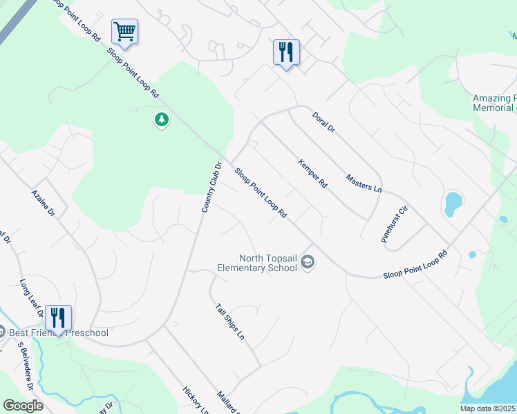 map of restaurants, bars, coffee shops, grocery stores, and more near 111 Wild Berry Ln in Hampstead