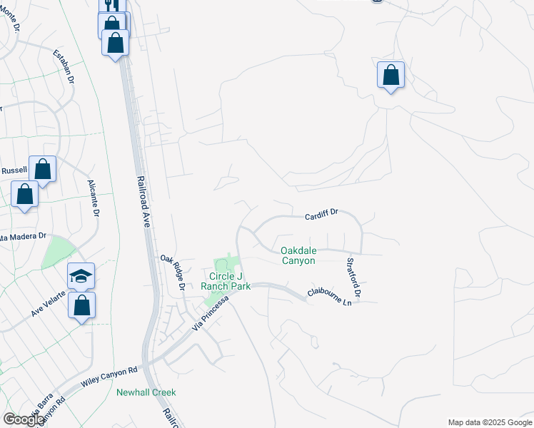 map of restaurants, bars, coffee shops, grocery stores, and more near 22604 Cardiff Drive in Santa Clarita