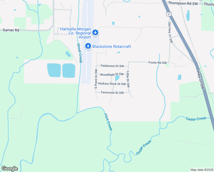 map of restaurants, bars, coffee shops, grocery stores, and more near 400 Hickory Stick Street Southwest in Hartselle